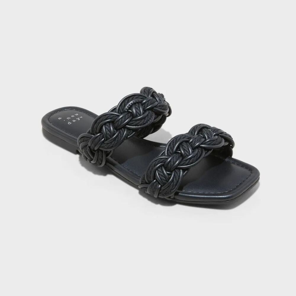 A New Day Sarafina Woven Two-Band Slide Sandal Memory Foam Insole Black 6.5